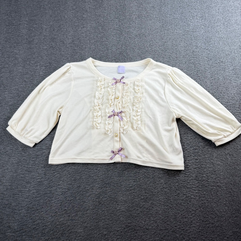 Axes Femme Kids Cardigan Girls 12 Cream Ruffle Bow‎ Pearl Button Shrug TS51X02K0